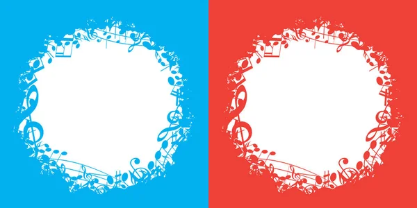 Синий Красный Векторные Фоны Белым Центром Музыкальные Ноты — стоковый вектор