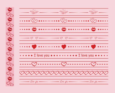 red vector ornaments with hearts and lips for romantic design clipart