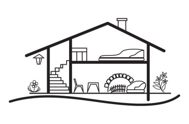 ev - siluet ve iç düzeninin açık vektör