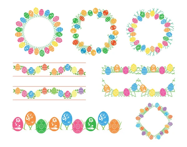 Cornici vettoriali decorative e bordi con uova colorate per le vacanze pasquali — Vettoriale Stock