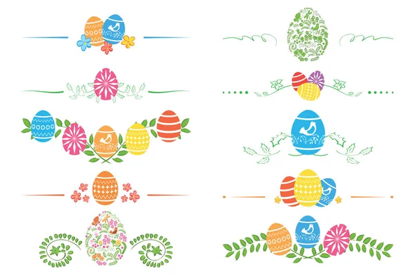 Decorative dividers with colored eggs for easter holiday - vector set — Stock Vector