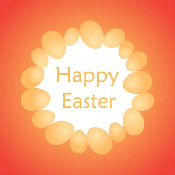 Orangefarbene Eier als Rahmen auf rotem Hintergrund und frohe Ostern - Vektor — Stockvektor