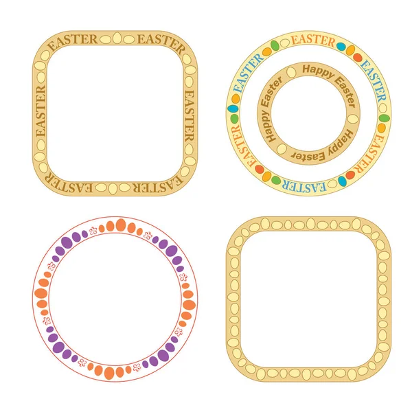 Декоративные векторные круглые и квадратные рамки с декоративными яйцами на пасхальный праздник — стоковый вектор