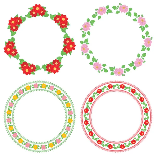 Летние цветы георгины в декоративных рамах - векторные круглые украшения — стоковый вектор