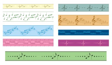 vector seamless borders with music notes - colored frames clipart