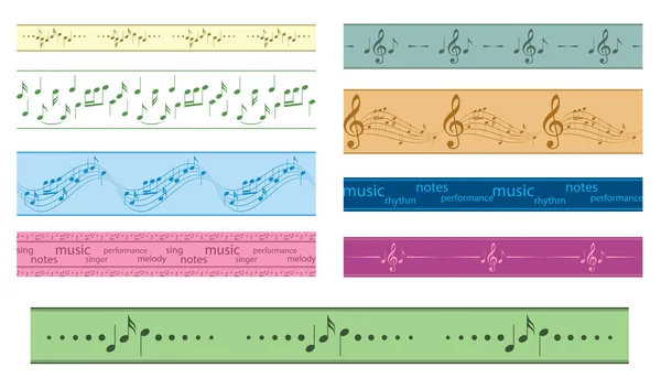 Bordas sem costura vetorial com notas de música - quadros coloridos — Vetor de Stock