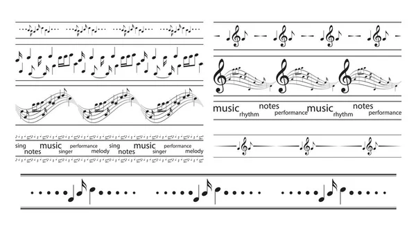 Bordes sin fisuras con notas de música - vector de marcos musicales — Archivo Imágenes Vectoriales