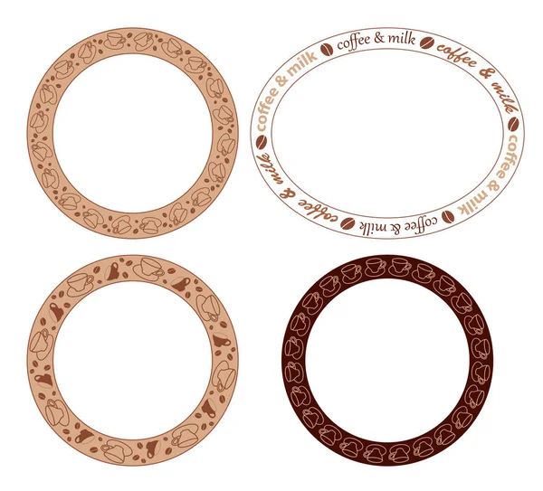Cadres de café ronds et ovales avec grains de café et tasses - ensemble vectoriel — Image vectorielle