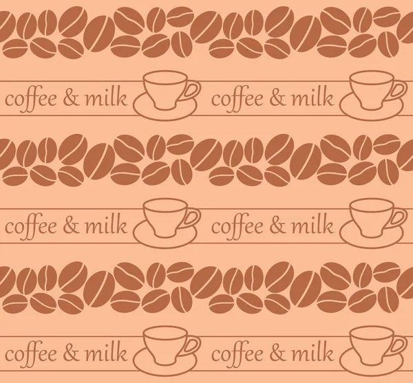 Kawa i mleko-wektor beżowy bezszwowy wzór z ziaren kawy i filiżanek — Wektor stockowy