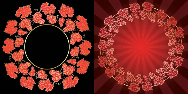 Vecteur doré et rouge vif cadres de raisin sur fond noir et rouge — Image vectorielle