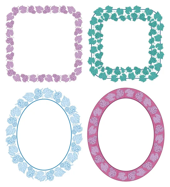 Square and oval decorative frames with grapes - vector set — Stock Vector