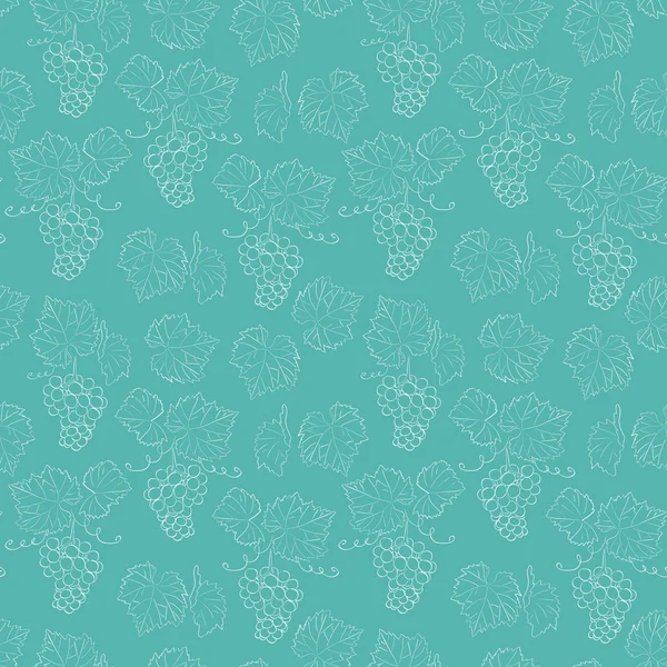 Motif vert sans couture avec raisins et feuilles - fond floral vectoriel — Image vectorielle