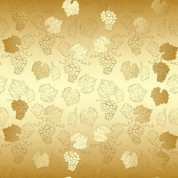 Leuchtend goldener Hintergrund mit Gefälle - Trauben und Blätter — Stockvektor