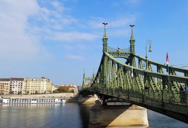 Budapeşte 'de Tuna Nehri üzerindeki Özgürlük Köprüsü - Macaristan / Ekim 2018