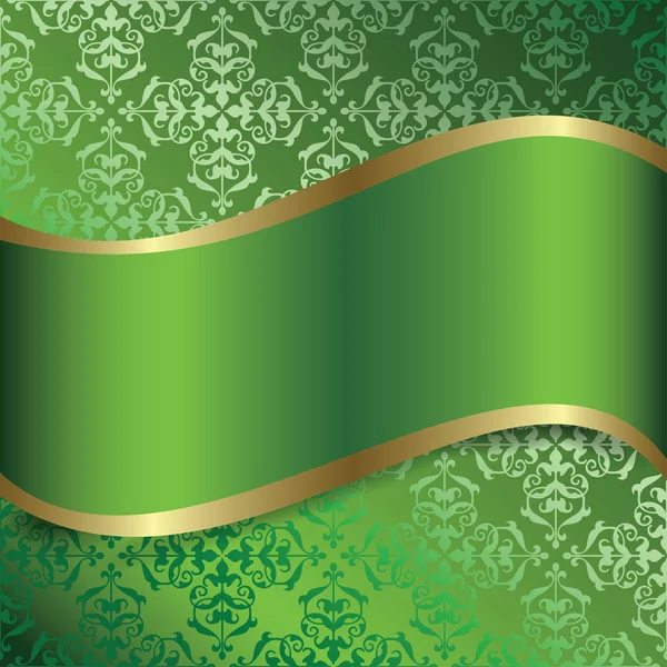 Fundo ornamental verde com fita ondulada - vetor — Vetor de Stock