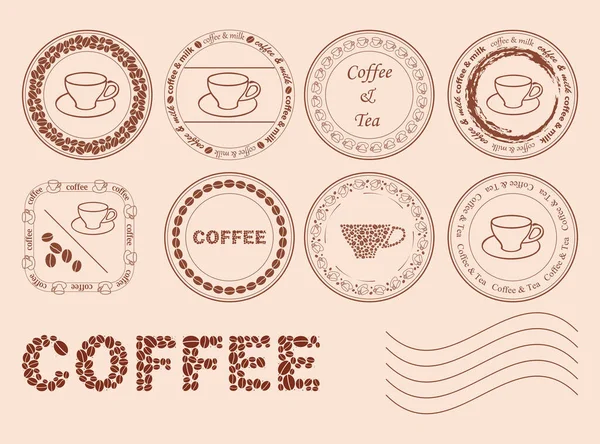 Dekorative Briefmarken Mit Kaffeekörnern Vektor Set — Stockvektor