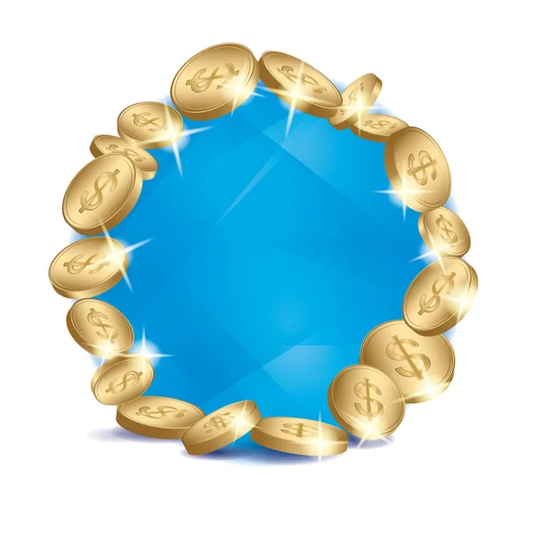 Modré Abstrakce Zlatými Dolary Mince Rám Bílém Pozadí Vektor — Stockový vektor