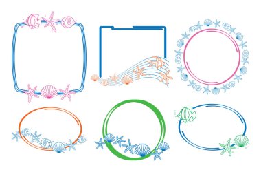Deniz hayvanlarıyla renk çerçeveleri - vektör dekoratif denizyıldızı ve balık