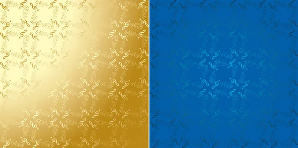 Golden Blue Vector Decorative Musical Backgrounds Gradient — Stock Vector