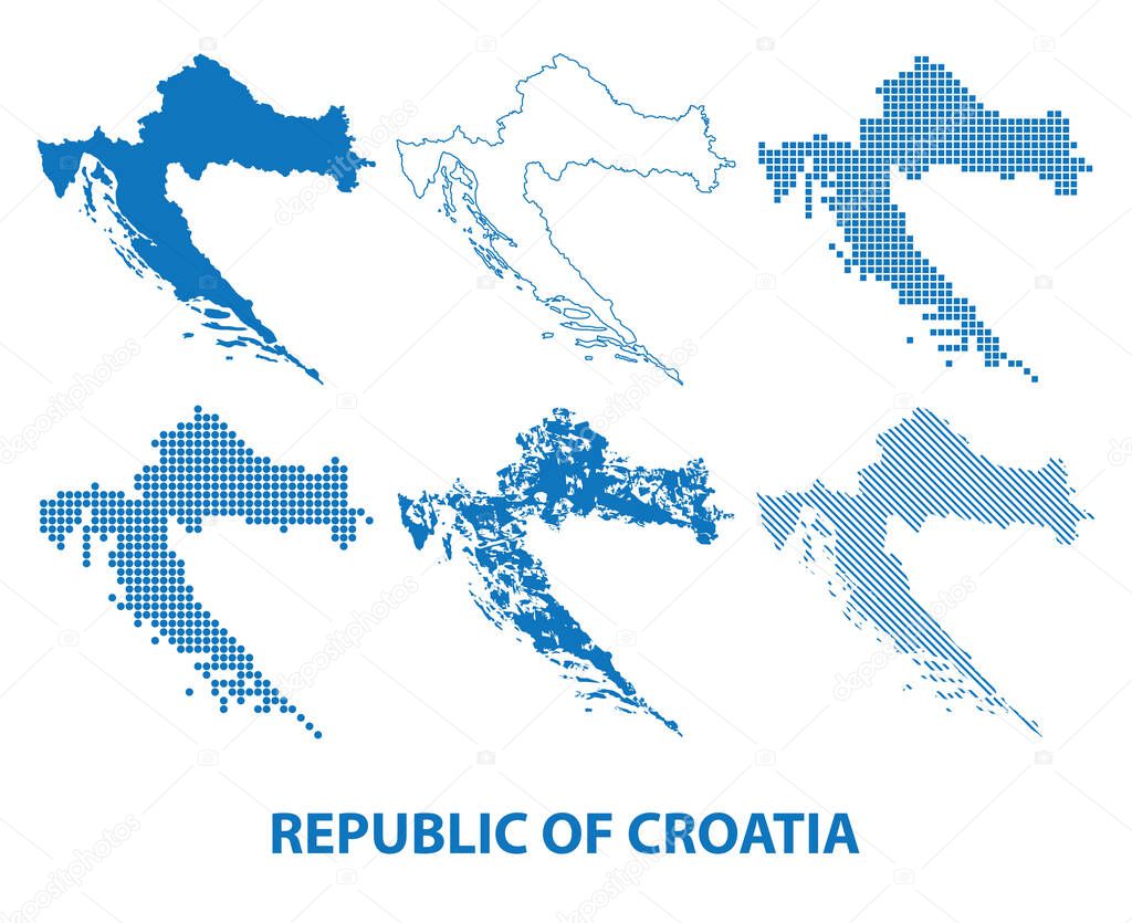 map of Republic of Croatia - vector set of silhouettes in different patterns