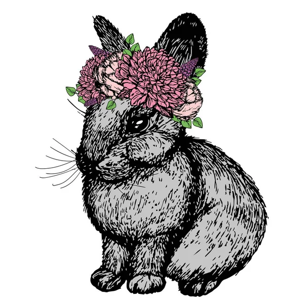 Çiçekli Paskalya Tavşanı — Stok Vektör
