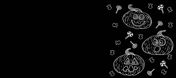Halloween horizontal Hintergrund schwarz, weiße Linie, Kürbis mit — Stockvektor