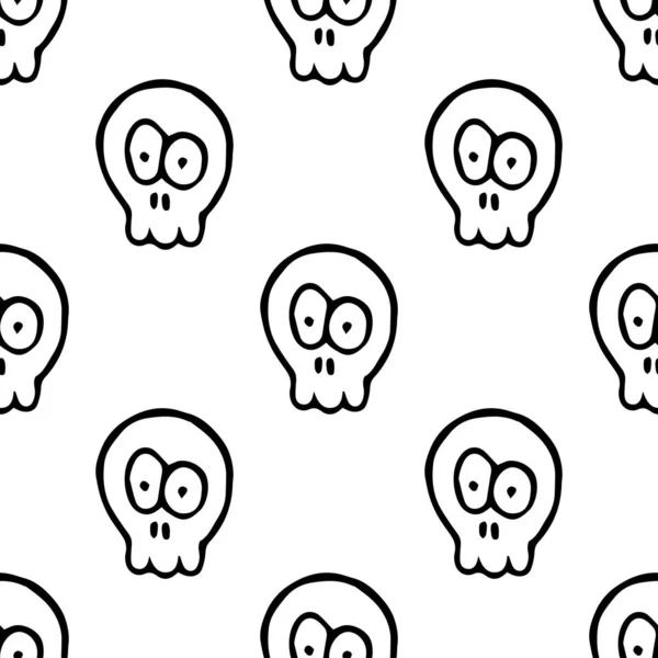 Funny skull pattern, black line, isolated halloween theme — ストックベクタ