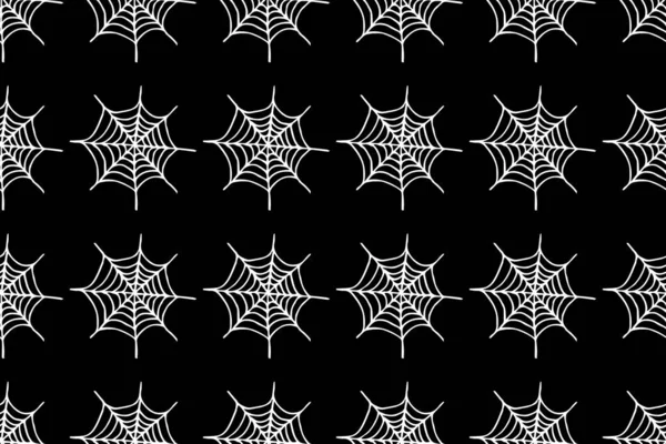 Halloween witte spin web op zwarte achtergrond patroon — Stockvector