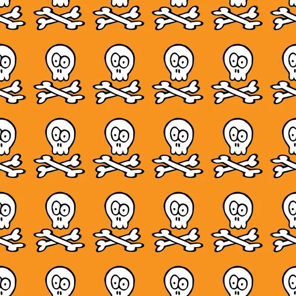 Funny skull pattern, black line, on orange background halloween — ストックベクタ