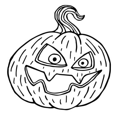 Cadılar Bayramı kabağı çizimi korkutucu, siyah çizgiler izole edilmiş 
