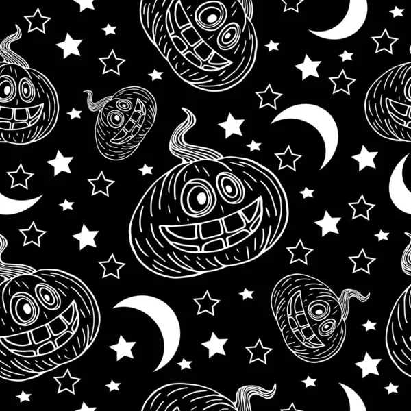 Calabaza feliz con estrellas y patrón de un mes — Archivo Imágenes Vectoriales
