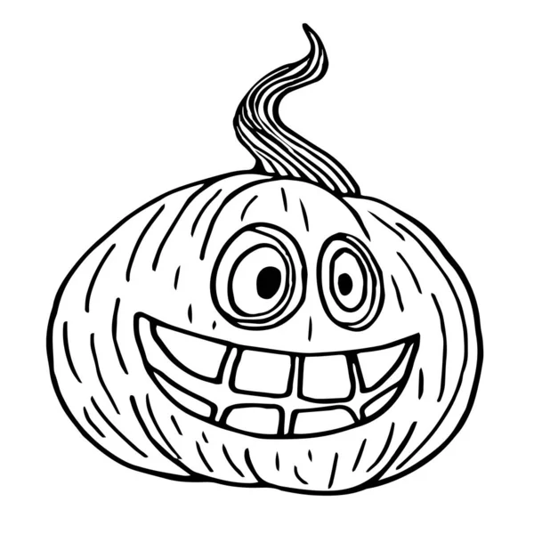 Halloween pumpa med ett brett leende skiss, svart kontur isolat — Stock vektor