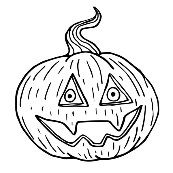 Pumpkin sketch, halloween black outline isolated on white backgr — Stock Vector