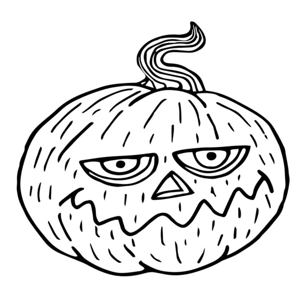 Halloween citrouille croquis drôle, contour noir isolé sur blanc — Image vectorielle