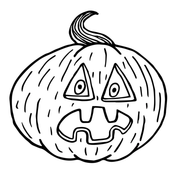 Halloween citrouille croquis, surpris citrouille noir contour isolat — Image vectorielle