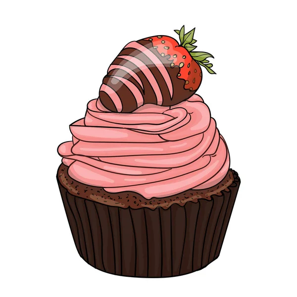 Choklad täckt jordgubbsmuffins i färg — Stock vektor
