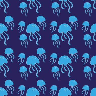 Mavi arka planda mavi denizanası deseni