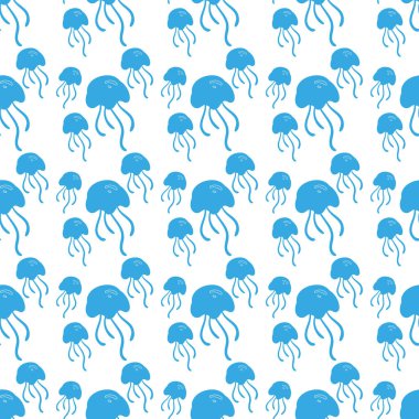 Beyaz arkaplanda mavi denizanası deseni