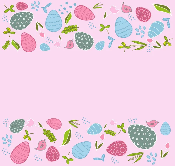 Gentle pink easter background with eggs and spring flowers — Stock Vector