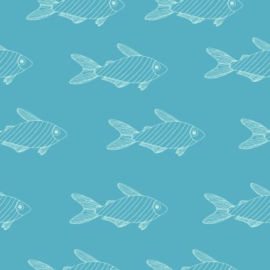 Çizgili balık çizgisi parlak mavi sırt üzerinde açık mavi desen çiz