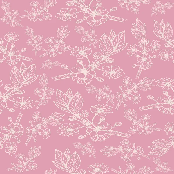 Patrón de ramas de cerezo con flores de color delicado en una rosa b — Vector de stock