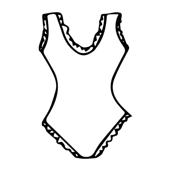 带花边泳衣的涂鸦画 白色背景上的黑线隔离 夏季主题 设计和装饰用的鱼群矢量图解 — 图库矢量图片