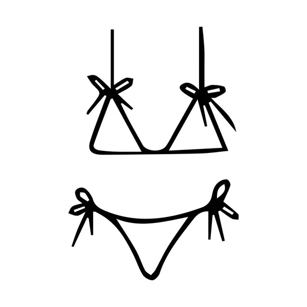 Teckning Doodle Stil Delad Baddräkt Bikini Med Rosetter Vektor Illustration — Stock vektor