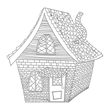 Beyaz arkaplanda gotik tarzda ana hatlarıyla ev, tasarım ve dekor için stok vektör illüstrasyonu, cadılar bayramı, renk, karikatür, karalama