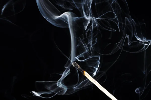 Smoke Swirling Burnt Wooden Matchstick — Stock Photo, Image