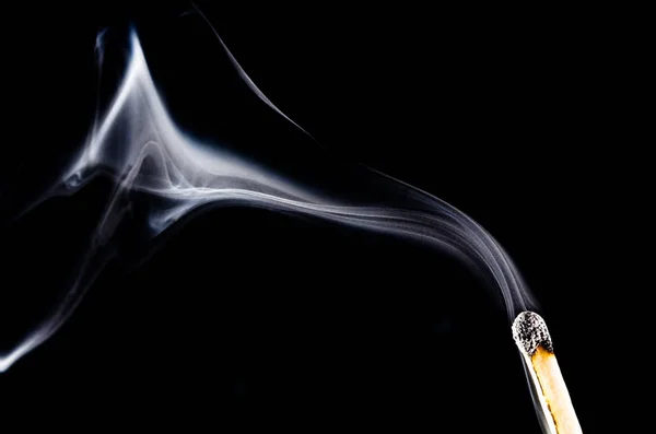 Smoke Swirling Burnt Wooden Matchstick — Stock Photo, Image