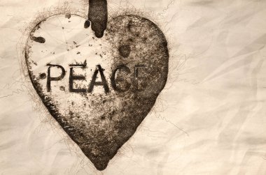 Bir Metal kalp şekilli barış madalyon taslağını