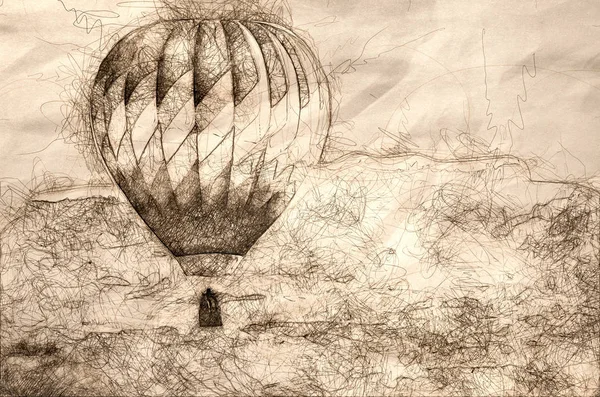 Vázlatot Egy Kora Reggel Dob Hot Air Balloon — Stock Fotó