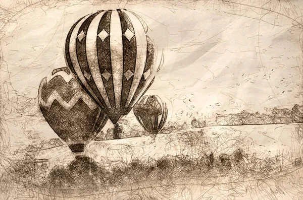 Sıcak Hava Balonları Bir Sabah Erken Lansmanı Taslağını — Stok fotoğraf