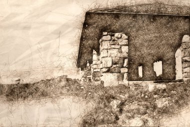 Dağ üstüne taş bir pavyon kroki